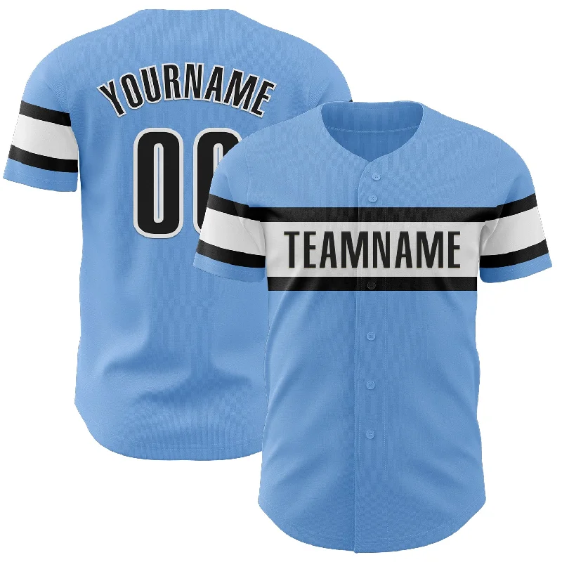 Personalized Baseball Jerseys For Special Anniversaries-Custom Light Blue Black-White Authentic Baseball Jersey