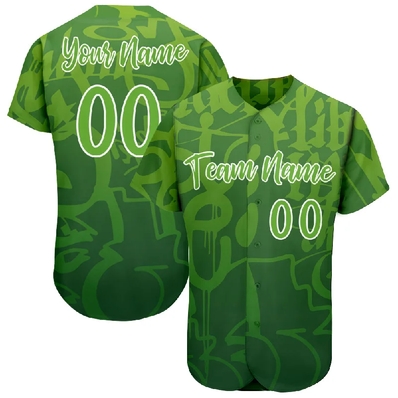 Baseball Jerseys With Custom Colors-Custom Graffiti Pattern Green-White 3D Green Authentic Baseball Jersey