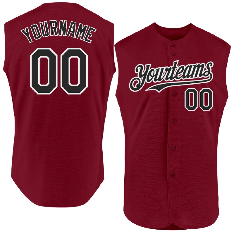 Custom Baseball Jerseys For International Tournaments-Custom Crimson Black-White Authentic Sleeveless Baseball Jersey