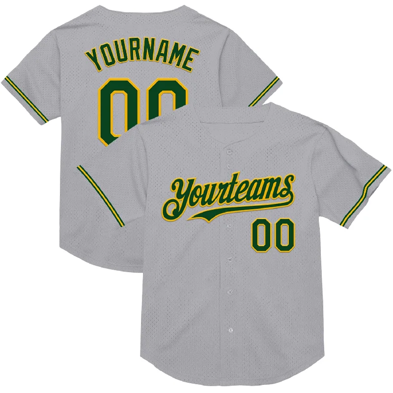 Personalized Baseball Jerseys For Special Celebrations-Custom Gray Green-Gold Mesh Authentic Throwback Baseball Jersey