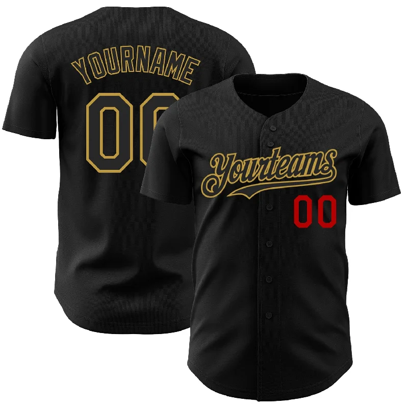 Custom Baseball Jerseys For Player Celebrations-Custom Black Old Gold-Red Authentic Baseball Jersey