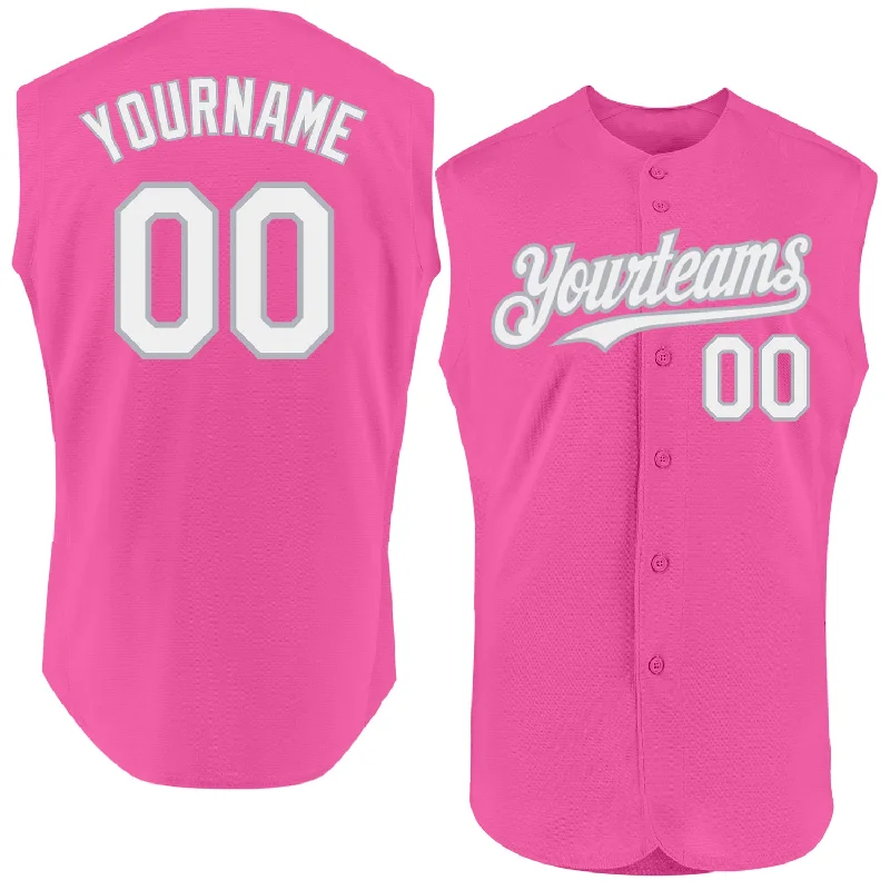 Baseball Jerseys For Special Team Events-Custom Pink White-Gray Authentic Sleeveless Baseball Jersey