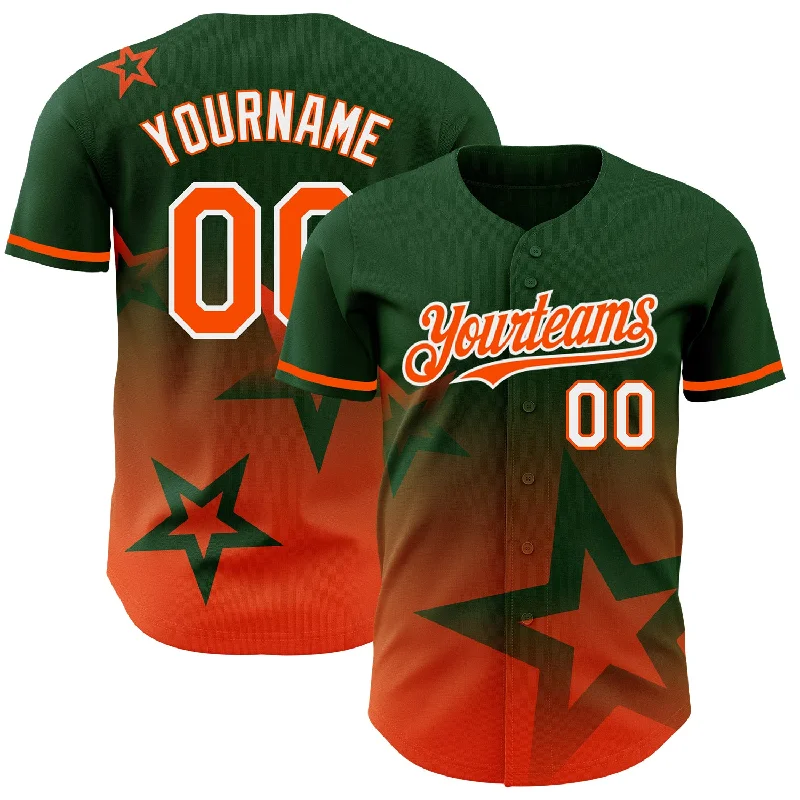 Custom Baseball Jerseys For Team Sponsorship-Custom Green Orange-White 3D Pattern Design Gradient Style Twinkle Star Authentic Baseball Jersey