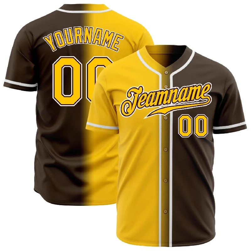 Personalized Baseball Jerseys For Corporate Gifts-Custom Brown Yellow-White Authentic Gradient Fashion Baseball Jersey