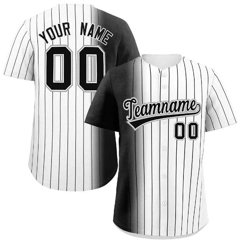 Custom Baseball Jerseys With Graphics & Emblems-Custom White Black Pinstripe Personalized Gradient Authentic Baseball Jersey