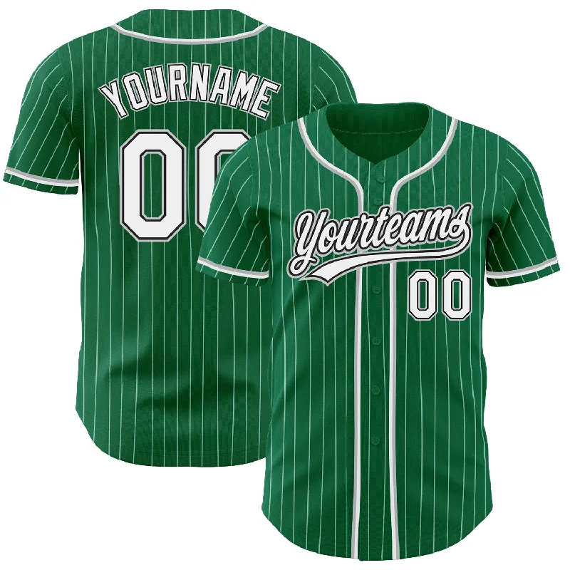 Personalized Baseball Jerseys For Group Orders-Custom Kelly Green White Pinstripe White Black-Gray Authentic Baseball Jersey