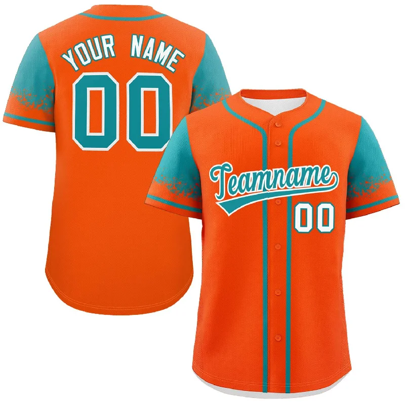 Personalized Baseball Jerseys For Tournaments-Custom Orange Aqua Personalized Raglan Sleeves Design Authentic Baseball Jersey