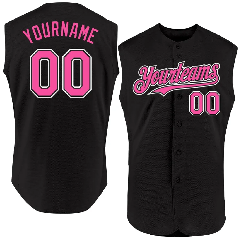 Personalized Baseball Jerseys For School Spirit-Custom Black Pink-White Authentic Sleeveless Baseball Jersey