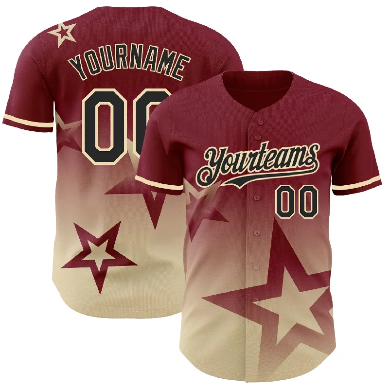 Baseball Jerseys For League Competitions-Custom Crimson Black-Cream 3D Pattern Design Gradient Style Twinkle Star Authentic Baseball Jersey