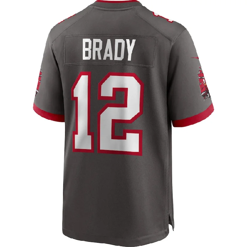 Custom Rugby Jerseys For Alumni Games-TB.Buccaneers #12 Tom Brady Pewter Alternate Game Jersey Stitched American Football Jerseys