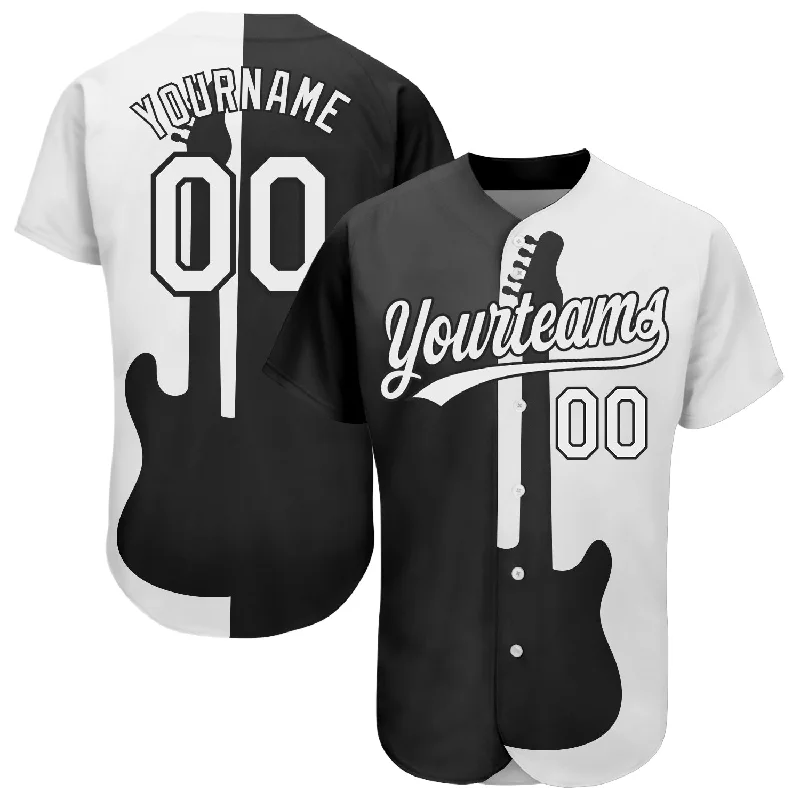 Baseball Jerseys For Local Leagues-Custom Black White 3D Pattern Design Music Festival Guitar Rock And Roll Authentic Baseball Jersey