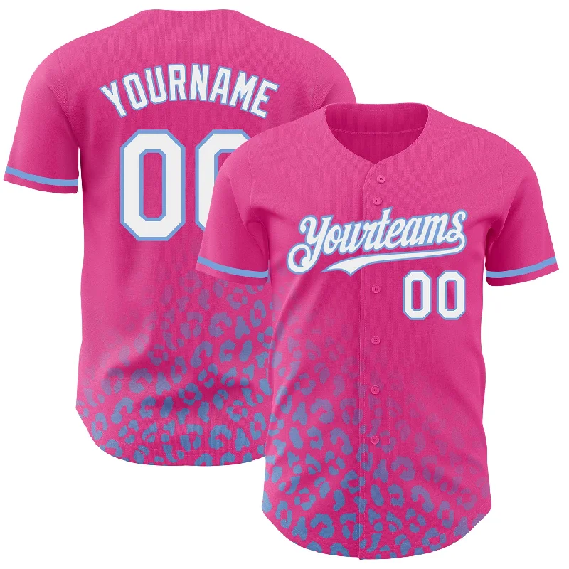 Personalized Baseball Jerseys For Large Groups-Custom Navy White-Light Blue 3D Pattern Design Leopard Print Fade Fashion Authentic Baseball Jersey