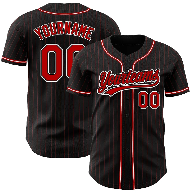 Custom Baseball Jerseys For School Competitions-Custom Black Red Pinstripe Red-White Authentic Baseball Jersey