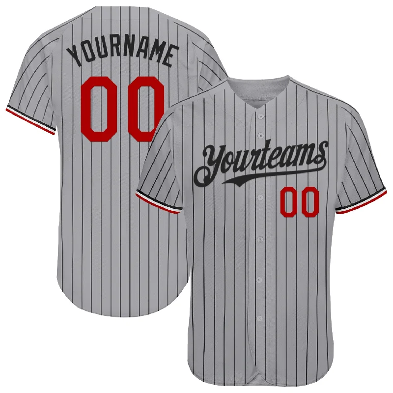 Baseball Jerseys For Team Celebrations-Custom Gray Black Pinstripe Red-White Authentic Baseball Jersey