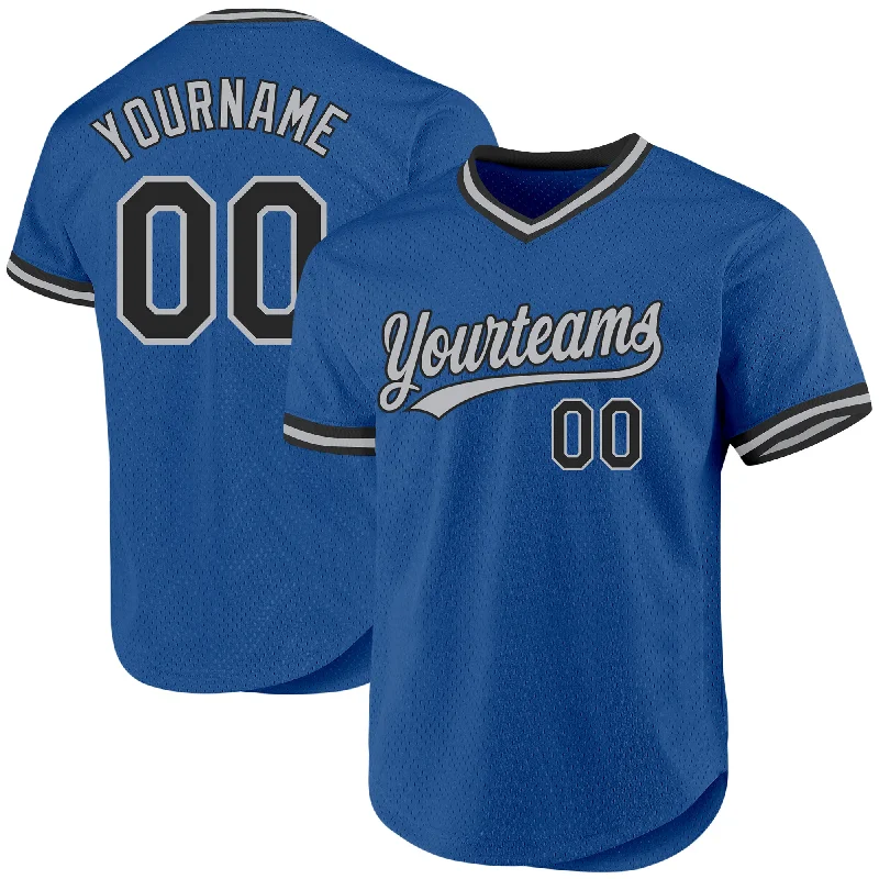 Personalized Baseball Jerseys For Player Gifts-Custom Blue Black-Gray Authentic Throwback Baseball Jersey