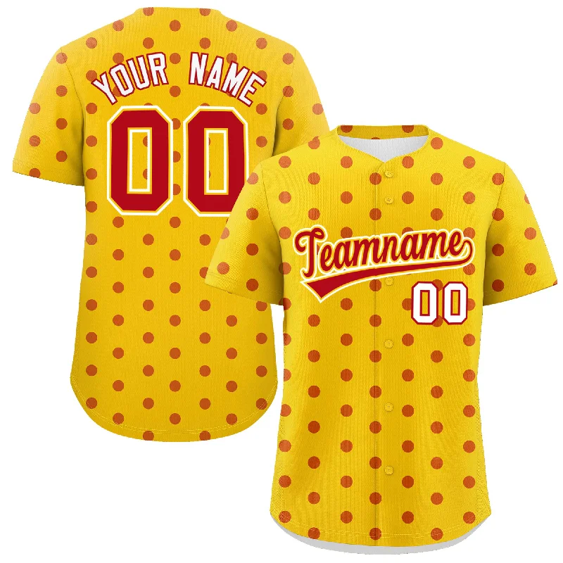 Personalized Baseball Jerseys For Special Gifts-Custom Gold Red Personalized Polka Dot Graffiti Pattern Authentic Baseball Jersey