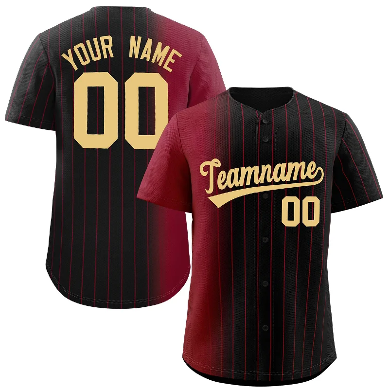 Personalized Baseball Jerseys For College Spirit-Custom Black Crimson Pinstripe Personalized Gradient Authentic Baseball Jersey