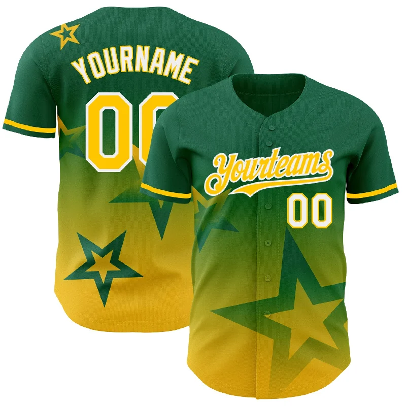 Baseball Jerseys For Fundraising Campaigns-Custom Kelly Green Yellow-White 3D Pattern Design Gradient Style Twinkle Star Authentic Baseball Jersey