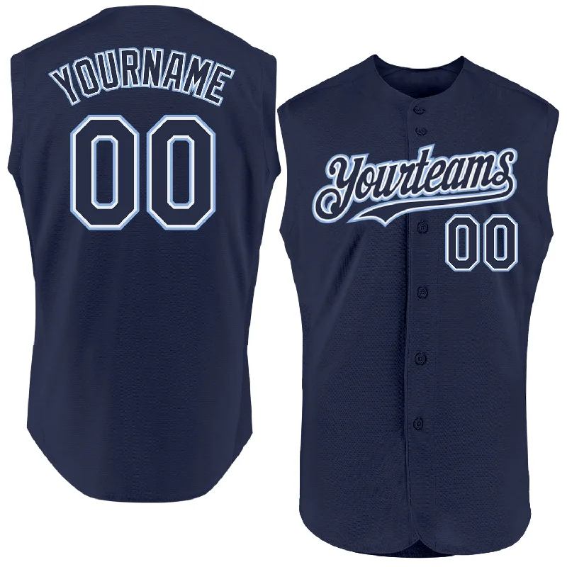 Custom Baseball Jerseys For Schools & Colleges-Custom Navy White-Light Blue Authentic Sleeveless Baseball Jersey