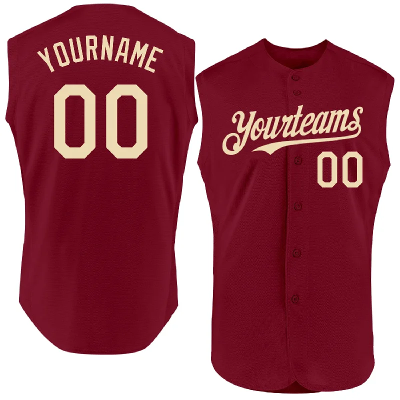 Custom Baseball Jerseys For Special League Events-Custom Crimson Cream Authentic Sleeveless Baseball Jersey