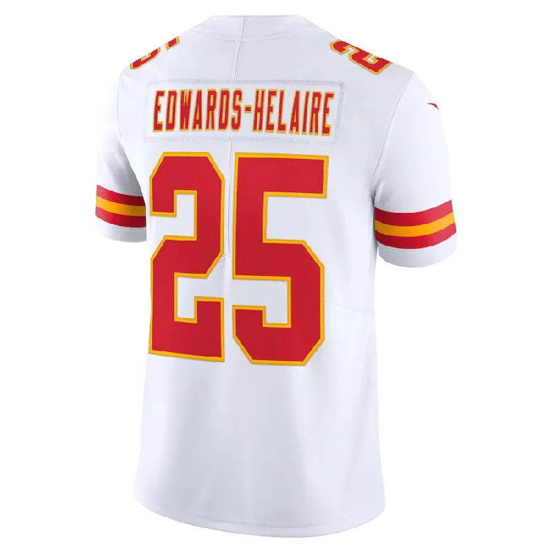 Custom Rugby Jerseys For Local Players-KC.Chiefs #25 Clyde Edwards-Helaire White Vapor Limited Jersey Stitched American Football Jerseys