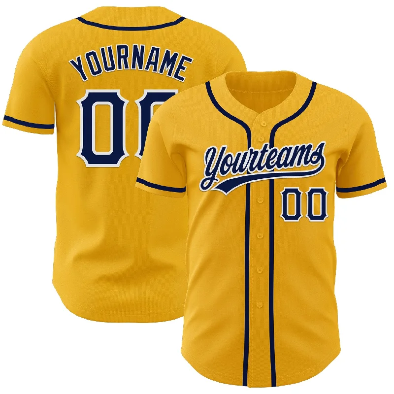 Personalized Baseball Jerseys For School Teams-Custom Gold Navy-White Authentic Baseball Jersey