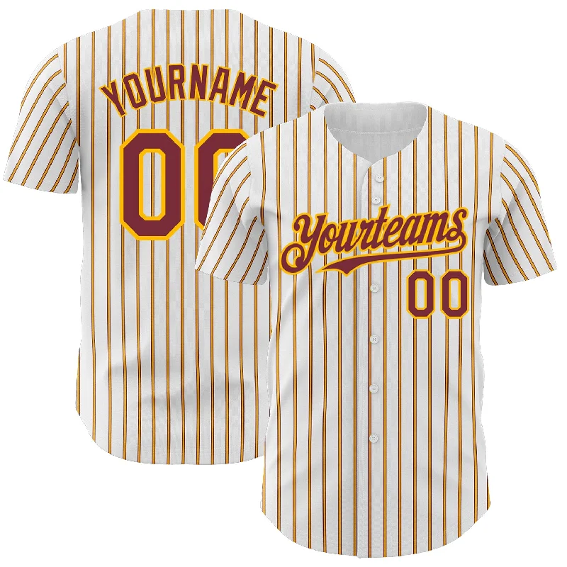 Baseball Jerseys For Local Competitions-Custom White (Burgundy Gold Pinstripe) Burgundy-Gold Authentic Baseball Jersey