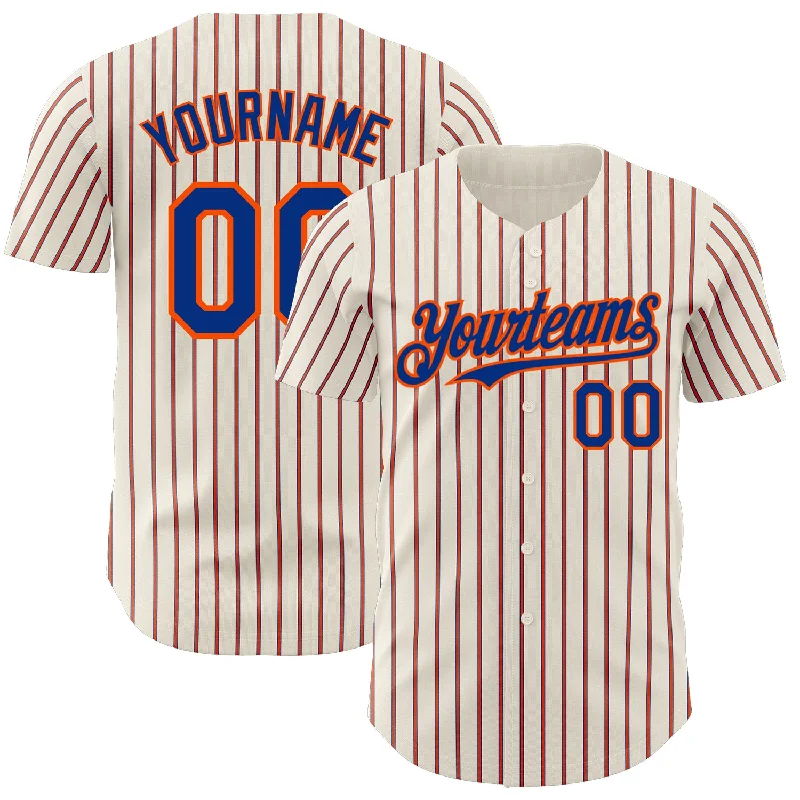 Personalized Baseball Jerseys For Teams-Custom Cream (Royal Orange Pinstripe) Royal-Orange Authentic Baseball Jersey