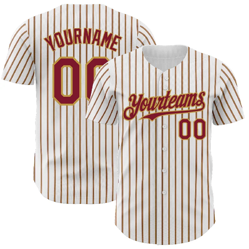 Personalized Baseball Jerseys For Large Groups-Custom White (Crimson Old Gold Pinstripe) Crimson-Gold Authentic Baseball Jersey