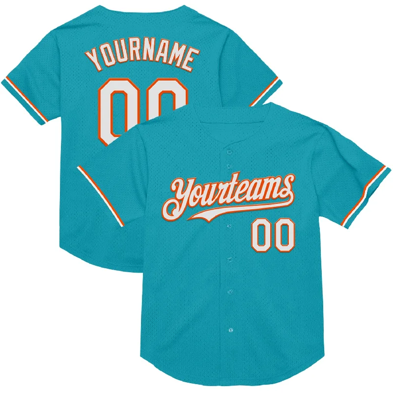 Personalized Baseball Jerseys For Off-Field Wear-Custom Teal White-Orange Mesh Authentic Throwback Baseball Jersey