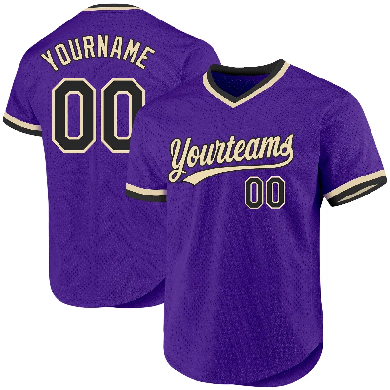 Baseball Jerseys For Professional Events-Custom Purple Black-Cream Authentic Throwback Baseball Jersey