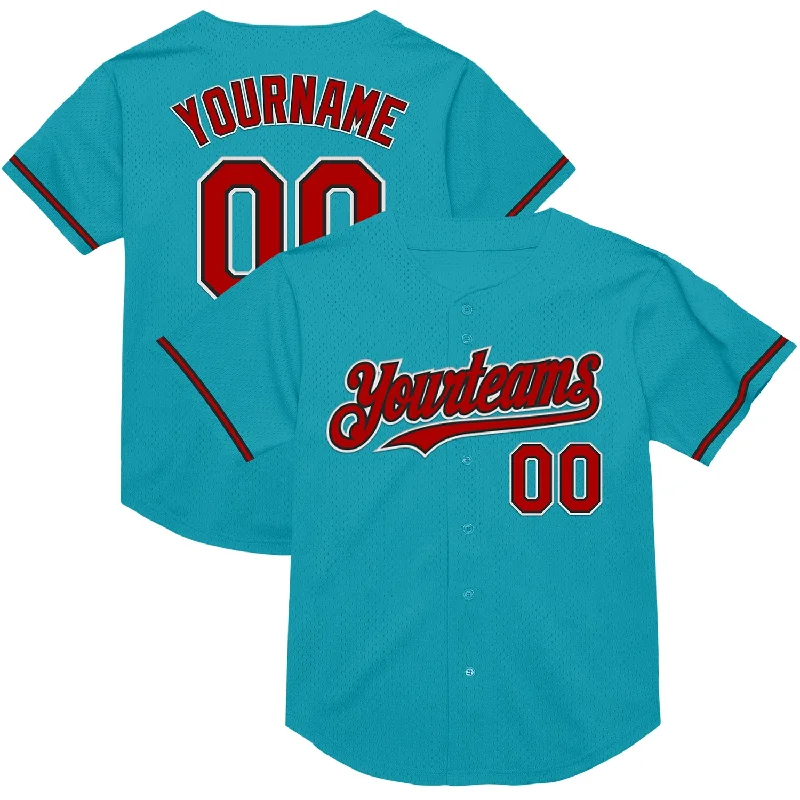 Baseball Jerseys For Fun & Leisure Activities-Custom Teal Red-Black Mesh Authentic Throwback Baseball Jersey