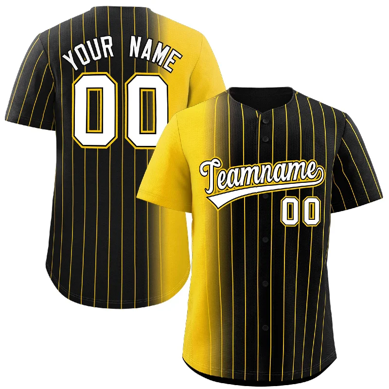 Baseball Jerseys With Team Logos & Custom Names-Custom Black Gold Pinstripe Personalized Gradient Authentic Baseball Jersey