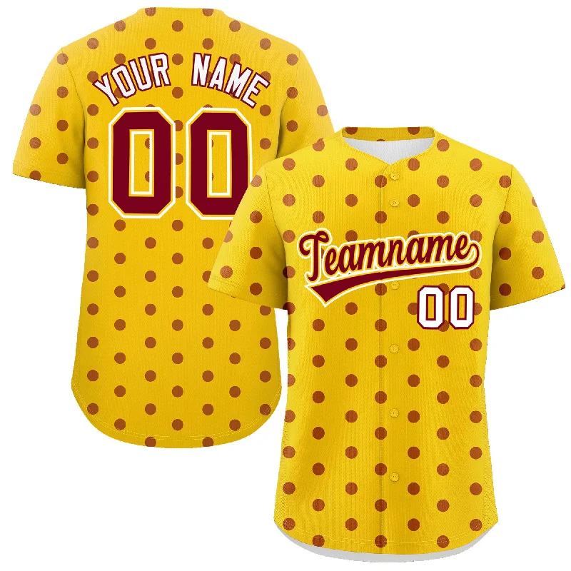 Personalized Baseball Jerseys For Local Supporters-Custom Gold Crimson Personalized Polka Dot Graffiti Pattern Authentic Baseball Jersey