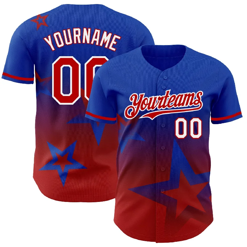 Personalized Baseball Jerseys For Teams-Custom Thunder Blue Red-White 3D Pattern Design Gradient Style Twinkle Star Authentic Baseball Jersey