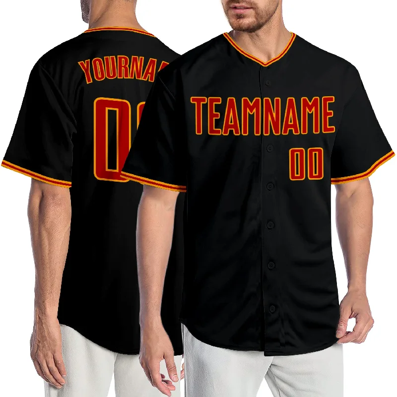 Baseball Jerseys For Youth Camps & Leagues-Custom Black Red-Gold Authentic Baseball Jersey