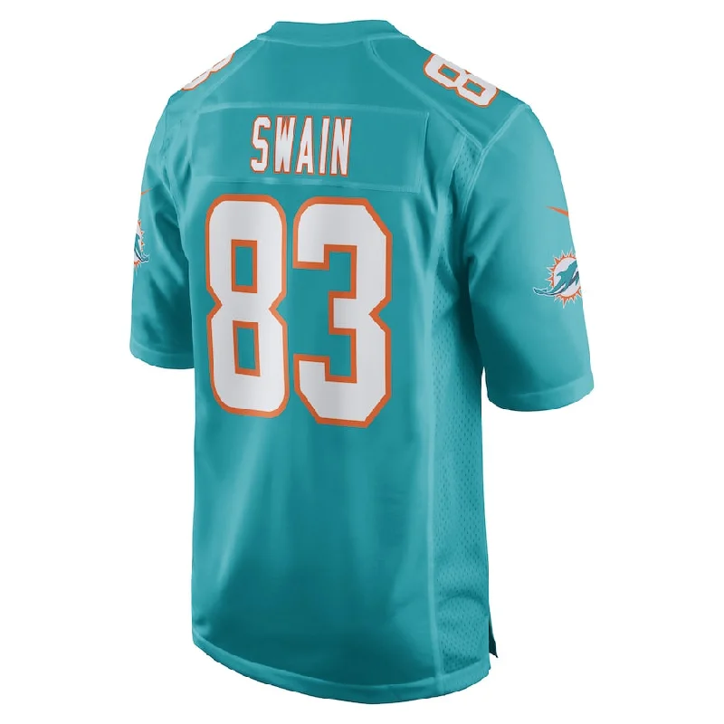 Custom Rugby Jerseys With Player Stats-M.Dolphins #83 Freddie Swain Aqua Game Player Jersey Stitched American Football Jerseys