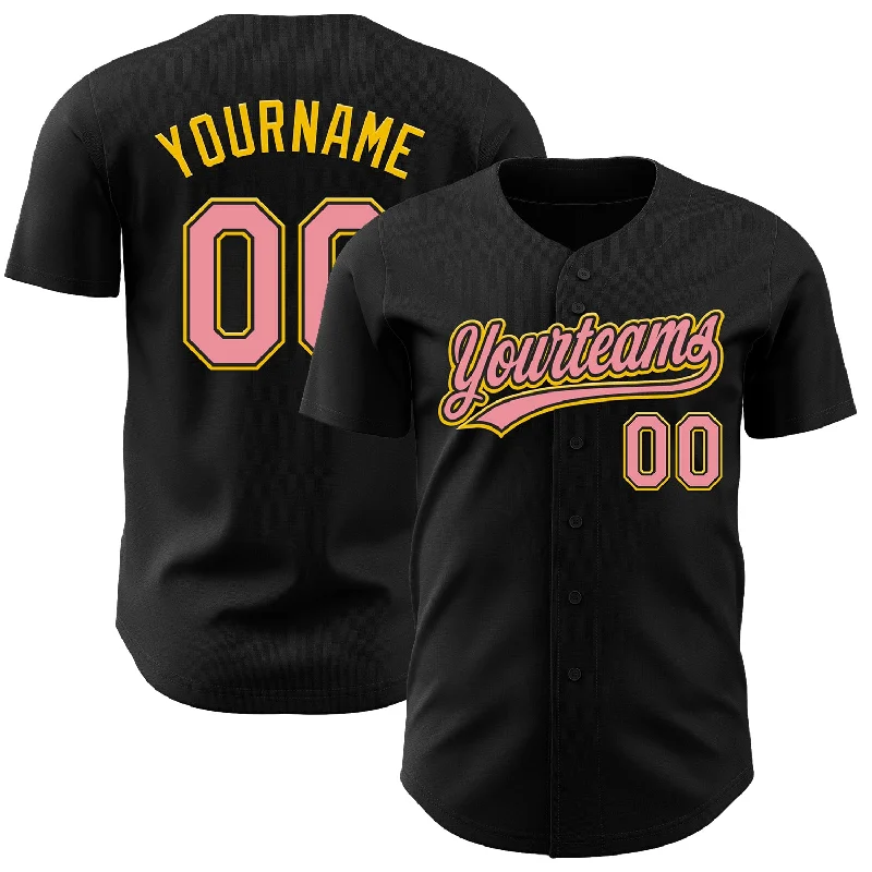 Personalized Baseball Jerseys For Community Teams-Custom Black Medium Pink-Yellow Authentic Baseball Jersey