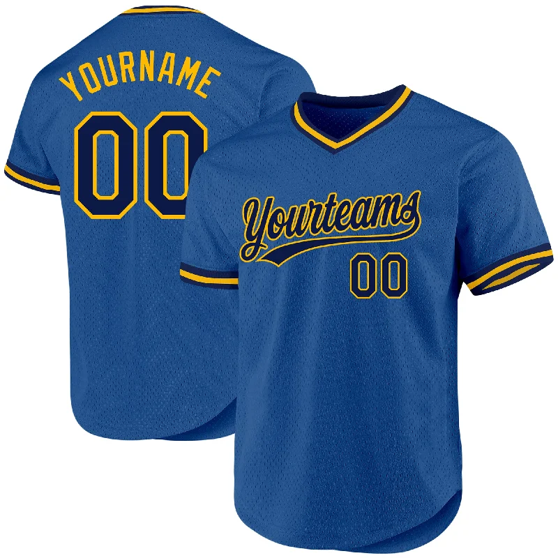 Custom Baseball Jerseys For School Competitions-Custom Blue Navy-Gold Authentic Throwback Baseball Jersey