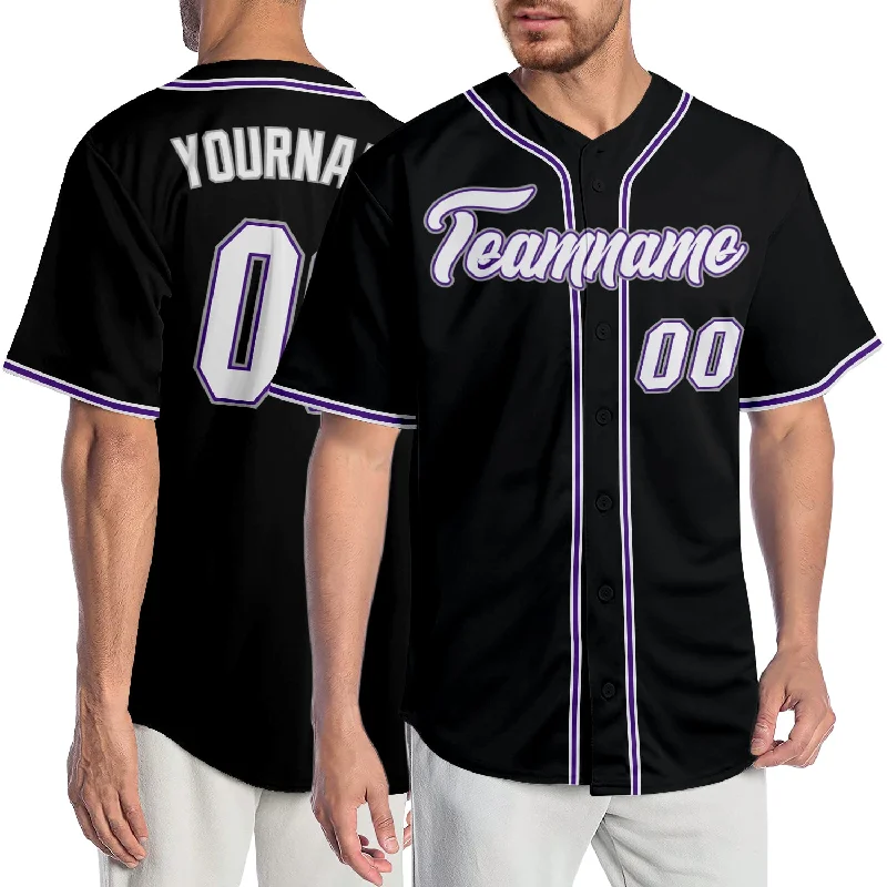 Baseball Jerseys For Official Team Apparel-Custom Black White-Purple Authentic Baseball Jersey