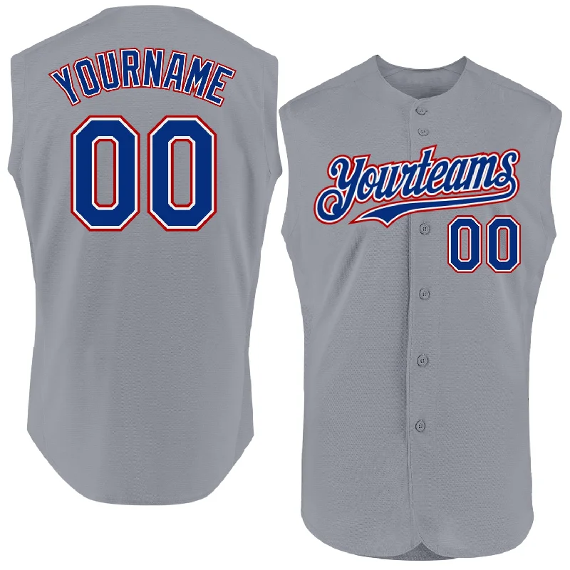 Custom Baseball Jerseys With Text & Logo-Custom Gray Royal-Red Authentic Sleeveless Baseball Jersey