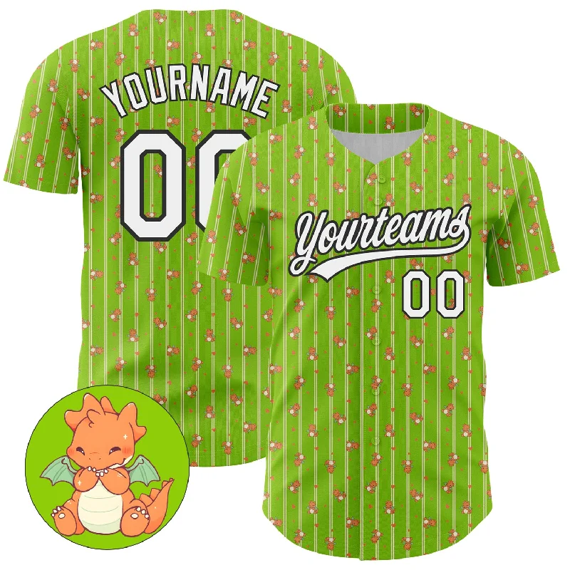 Custom Baseball Jerseys For Club Recognition-Custom Neon Green White-Black 3D Pattern Design Animal Dinosaur Authentic Baseball Jersey