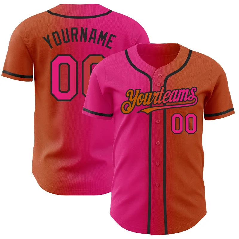 Baseball Jerseys For Special Team Events-Custom Texas Orange Hot Pink-Black Authentic Gradient Fashion Baseball Jersey