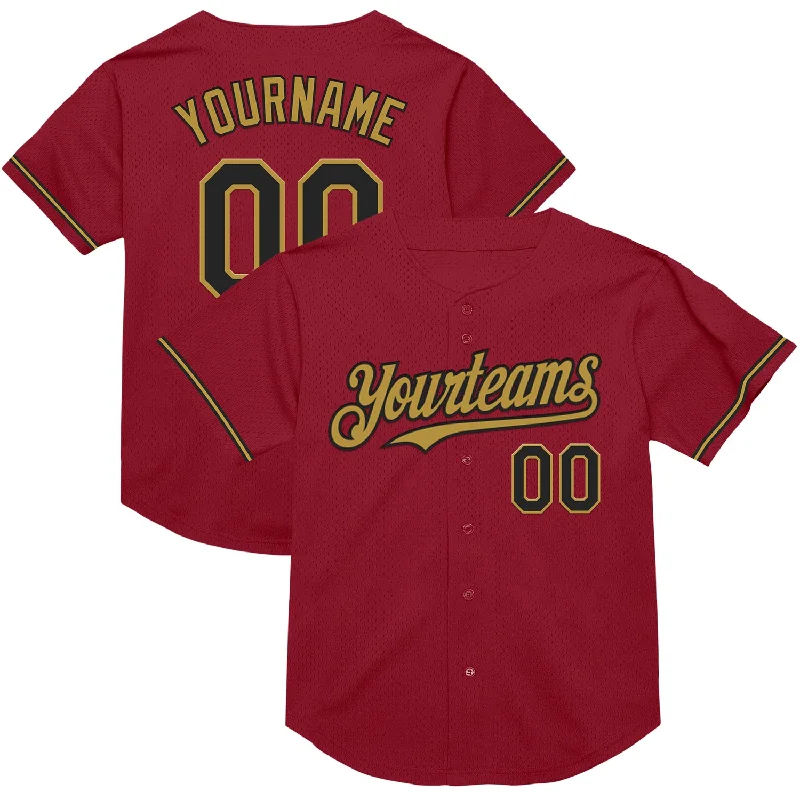 Custom Baseball Jerseys For VIP Events-Custom Maroon Black-Old Gold Mesh Authentic Throwback Baseball Jersey