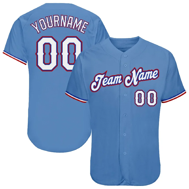 Custom Baseball Jerseys For Player Celebrations-Custom Light Blue White-Red Authentic Baseball Jersey