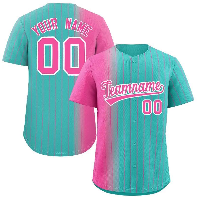 Custom Baseball Jerseys For Supporter Gifts-Custom Bright Green Pink Pinstripe Personalized Gradient Authentic Baseball Jersey