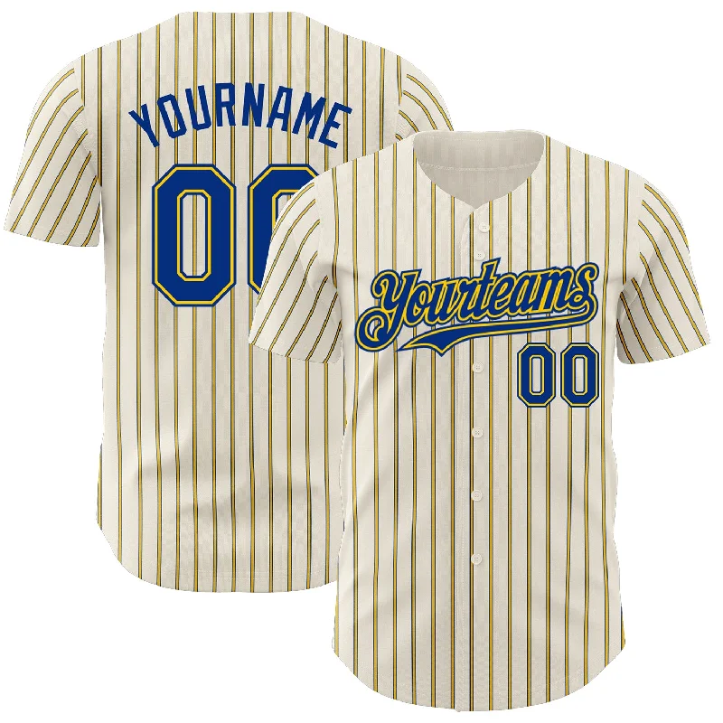 Personalized Baseball Jerseys-Custom Cream (Royal Yellow Pinstripe) Royal-Yellow Authentic Baseball Jersey