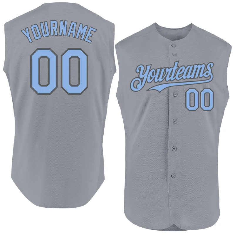 Custom Baseball Jerseys With Sponsor Logos-Custom Gray Light Blue-Steel Gray Authentic Sleeveless Baseball Jersey