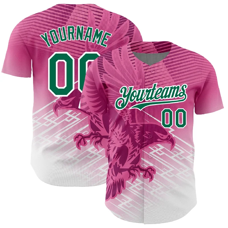 Personalized Baseball Jerseys For College Teams-Custom Pink Kelly Green-White 3D Pattern Design Animal Eagle Authentic Baseball Jersey