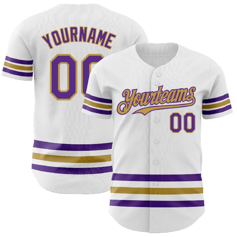 Baseball Jerseys With Player Customization Options-Custom White Purple-Old Gold Line Authentic Baseball Jersey